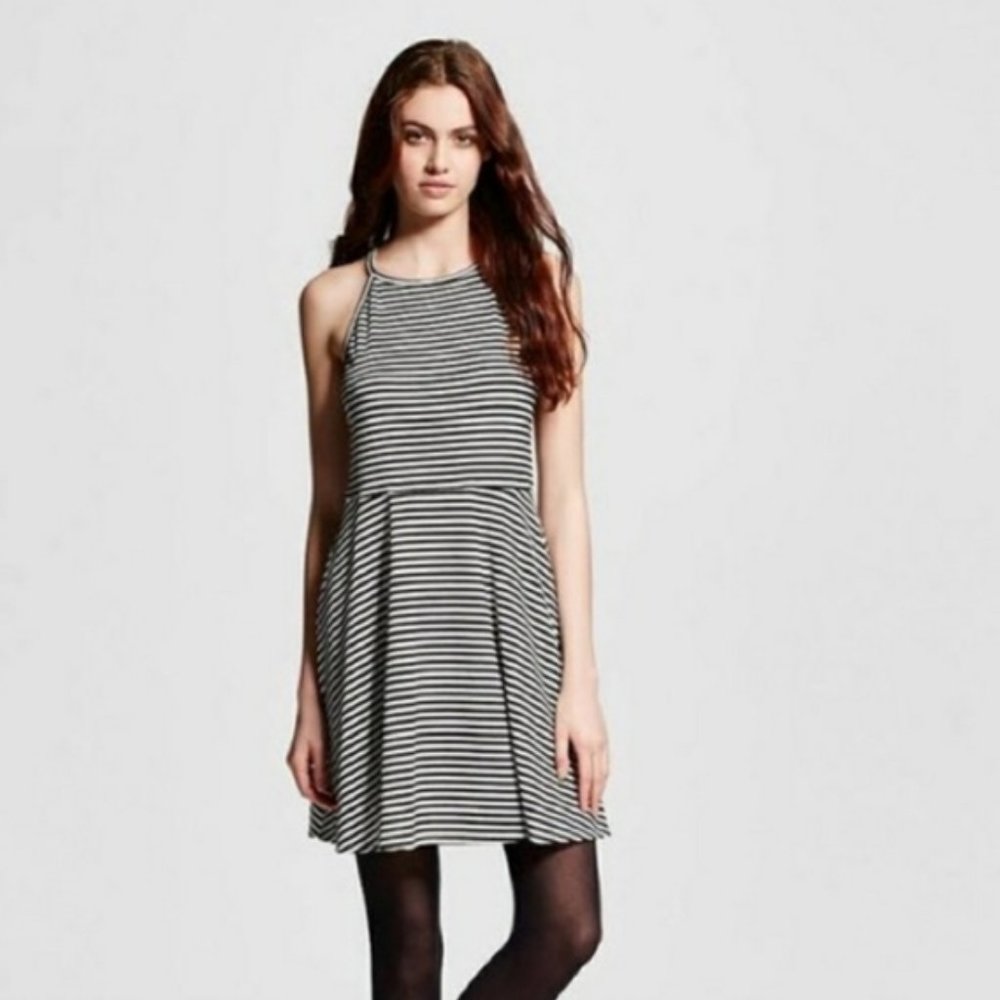 Mossimo Supply Co Black and White Striped Ribbed Halter Style Swing Dress